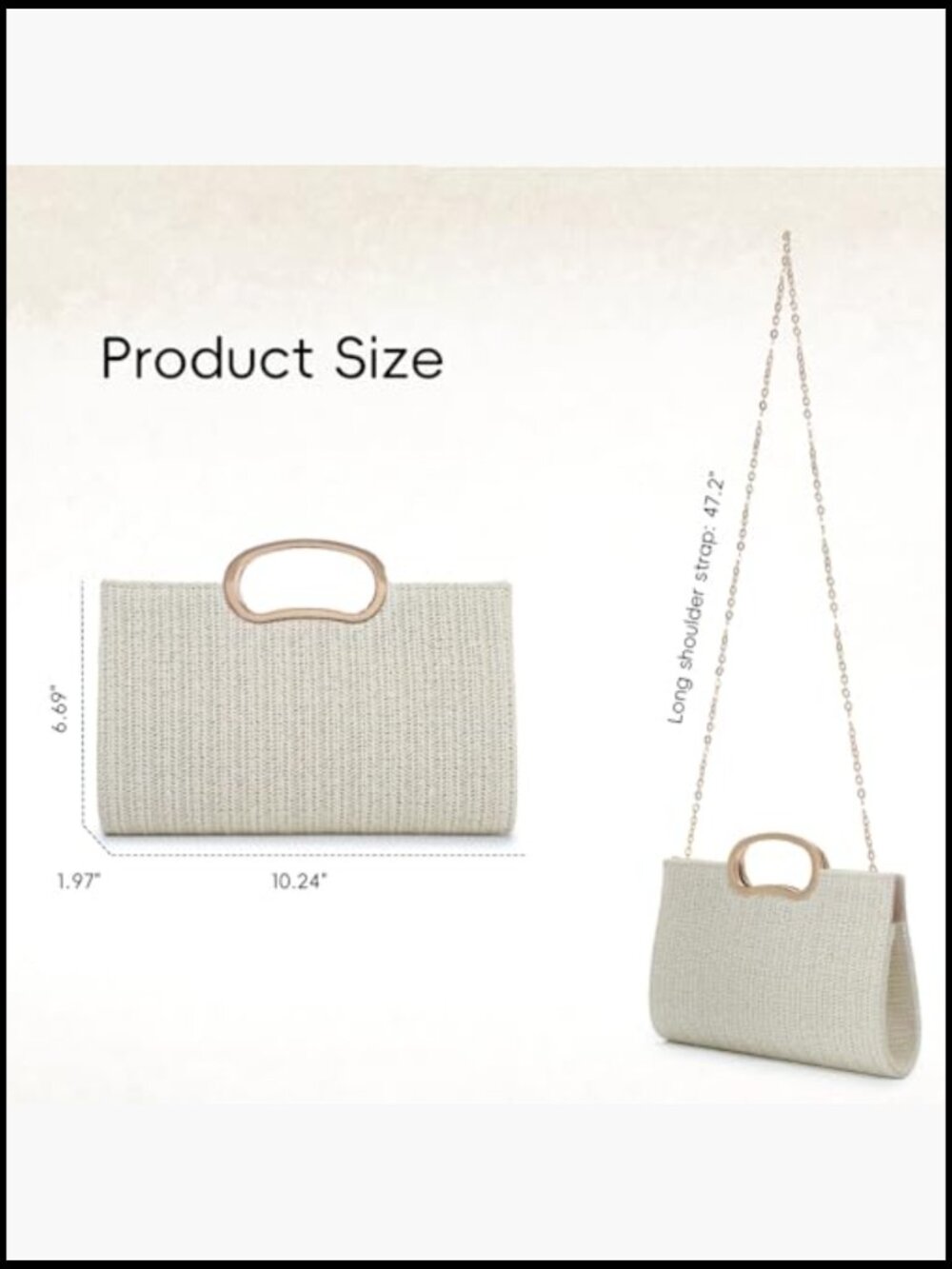 Straw Clutch Purse Woven Evening Bag Beach Handbag with Chain - Picture 5 of 7